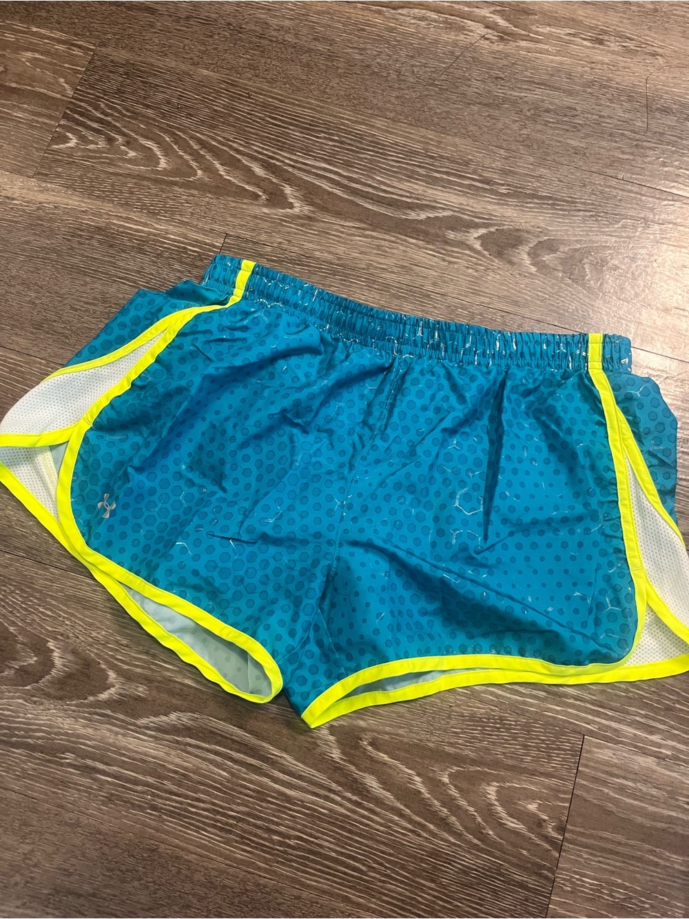 Under Armour Teal Athletic Shorts with Neon Yellow Trim